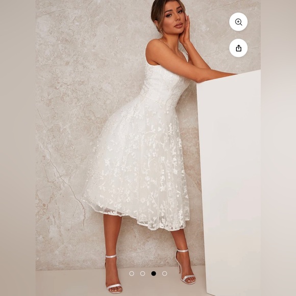 NWT Bridal Sleeveless Square Neck Lace Midi Dress in White - Size US 2 - Picture 2 of 6